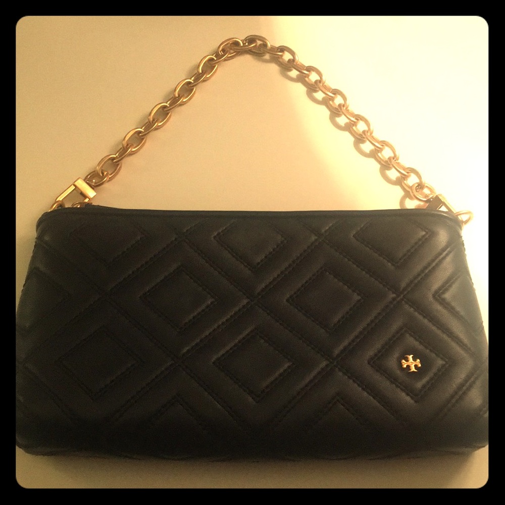 Tory Burch Black with gold chain evening bag